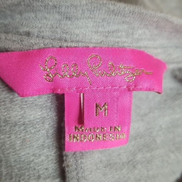 Lilly Pulitzer Fatima Heather Gray Embroidered Lace Rhinestone Sweatshirt Sz. M - Picture 8 of 10